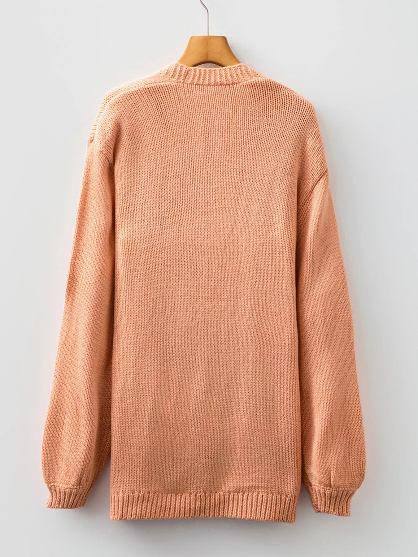 Pumpkin Tree Print Open Front Drop Shoulder Midi Cardigan