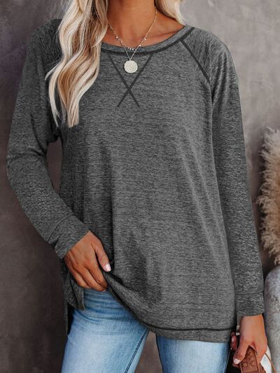 Round Neck Long Sleeve T-Shirt Dark Gray
