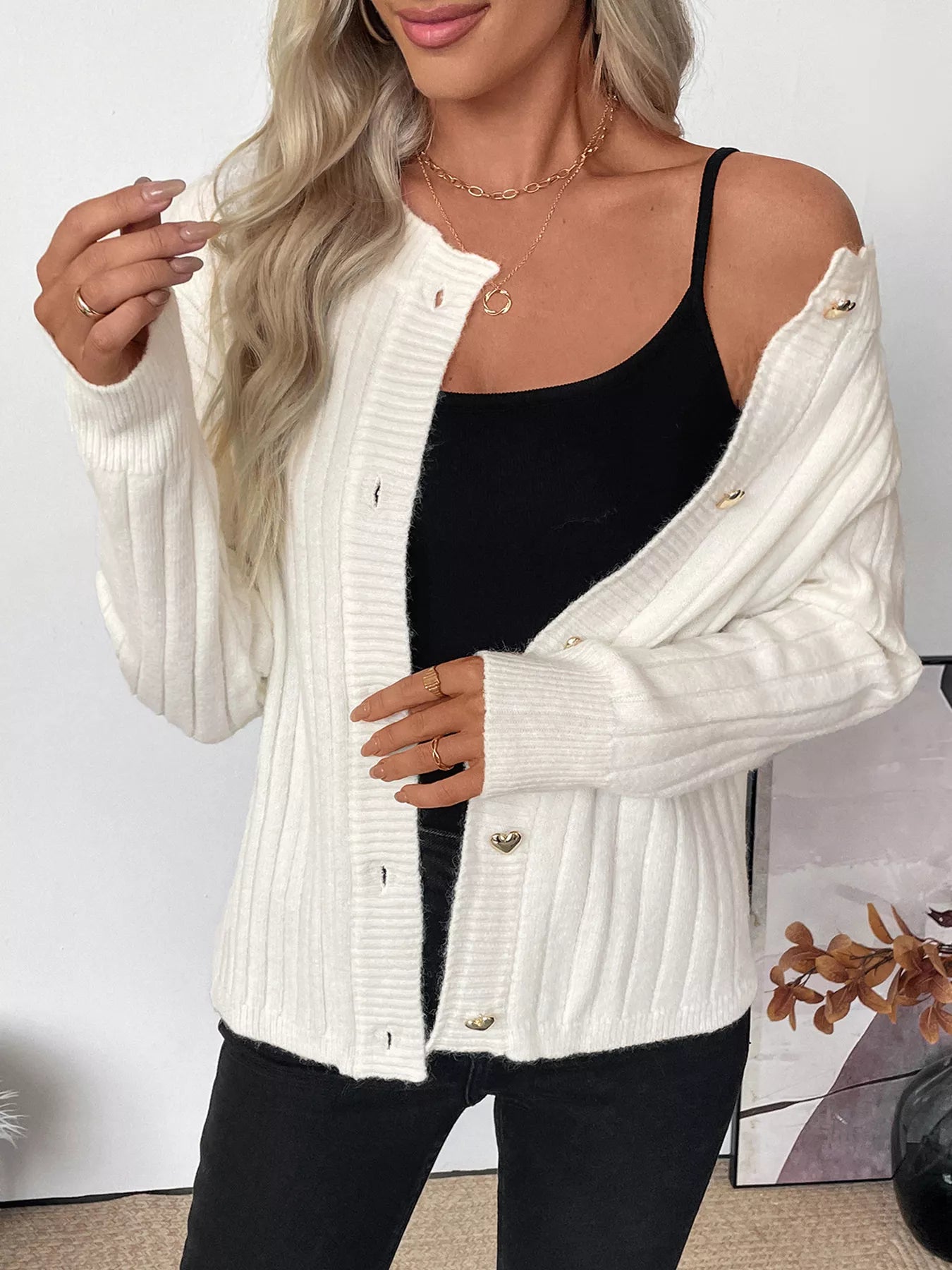 Ribbed Button Up Long Sleeve Cardigan
