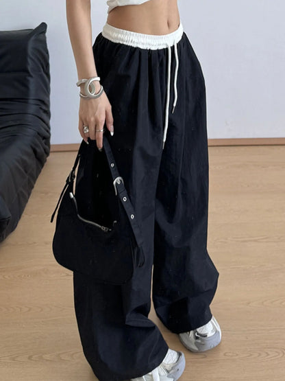 Wide Leg Drawstring Casual Pants