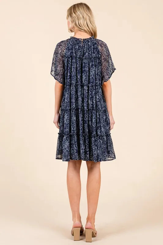 Lime 'N' Chili Ditsy Floral Print Sheer Ruffle Detail Mini Dress