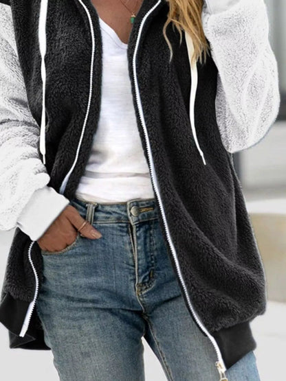 Full Size Fleece Zip-Up Hooded Outerwear Plus Size