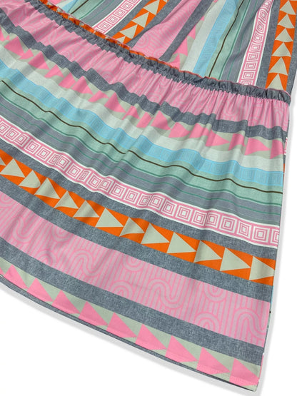 Smocked Square Neck Flounce Sleeve Maxi Dress