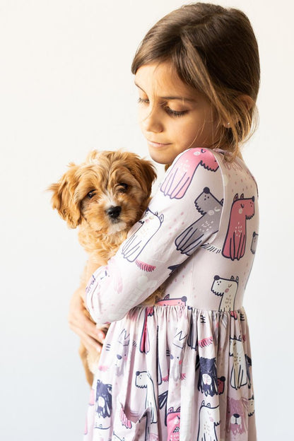 Puppy Party 3/4 Sleeve Pocket Twirl Dress