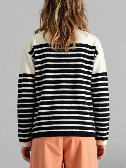 Striped Button-Down Knit Cardigan