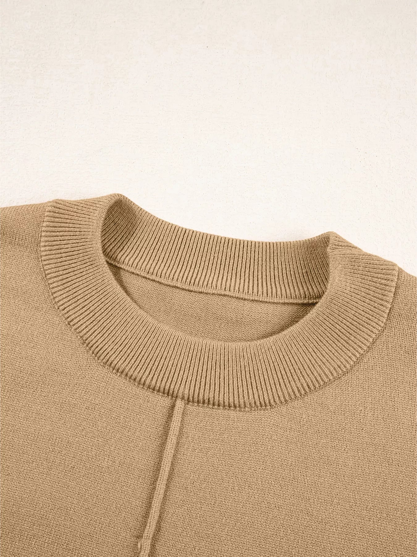 Center Seam Drop Shoulder Pullover Solid Sweater