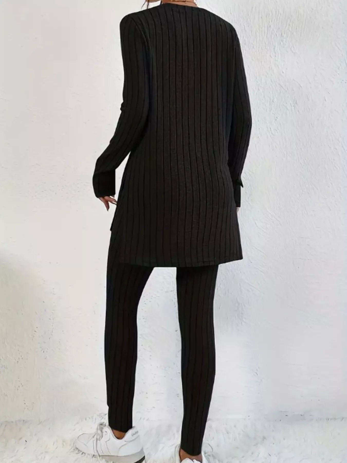 Side Slit Ribbed Top and Pants Set