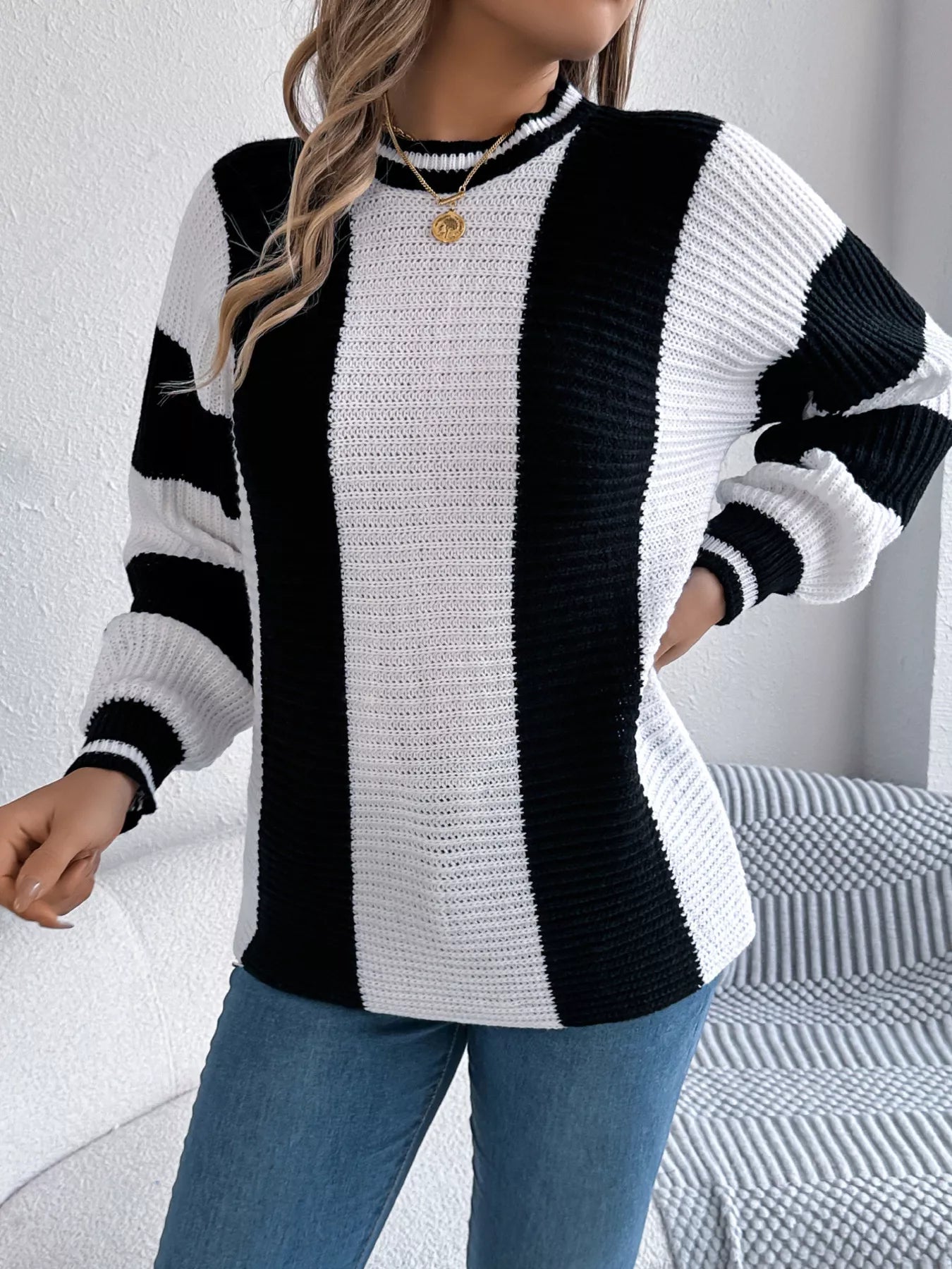 Color Block Round Neck Sweater