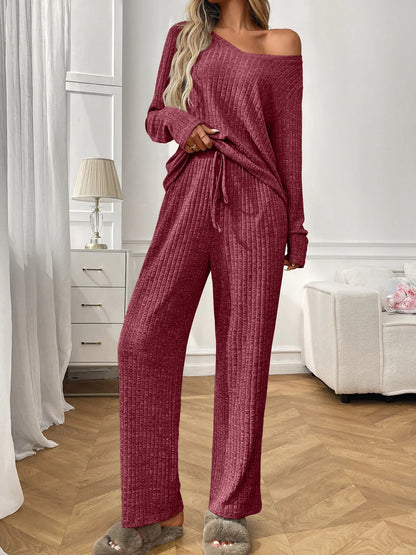 Ribbed Long Sleeve Top and Pants Lounge Set