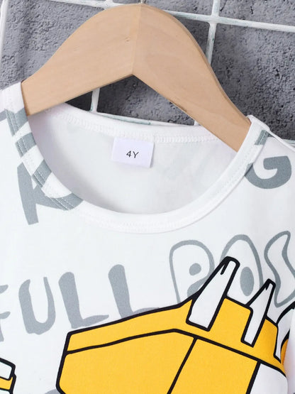 Children's Round Neck Cartoon Graphic T-Shirt and Shorts Set