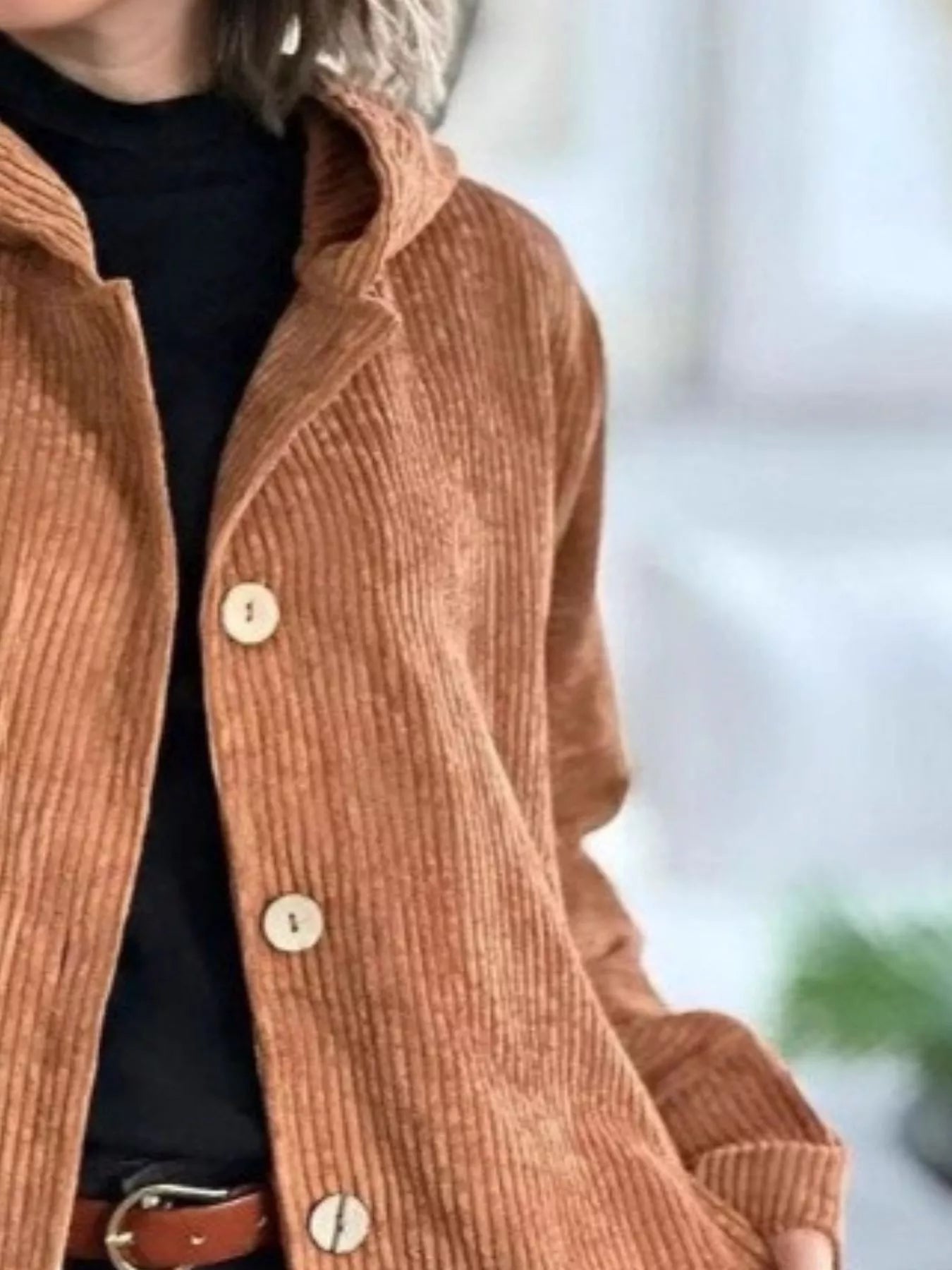 Full Size Corduroy Hooded Button-Up Jacket Plus Size