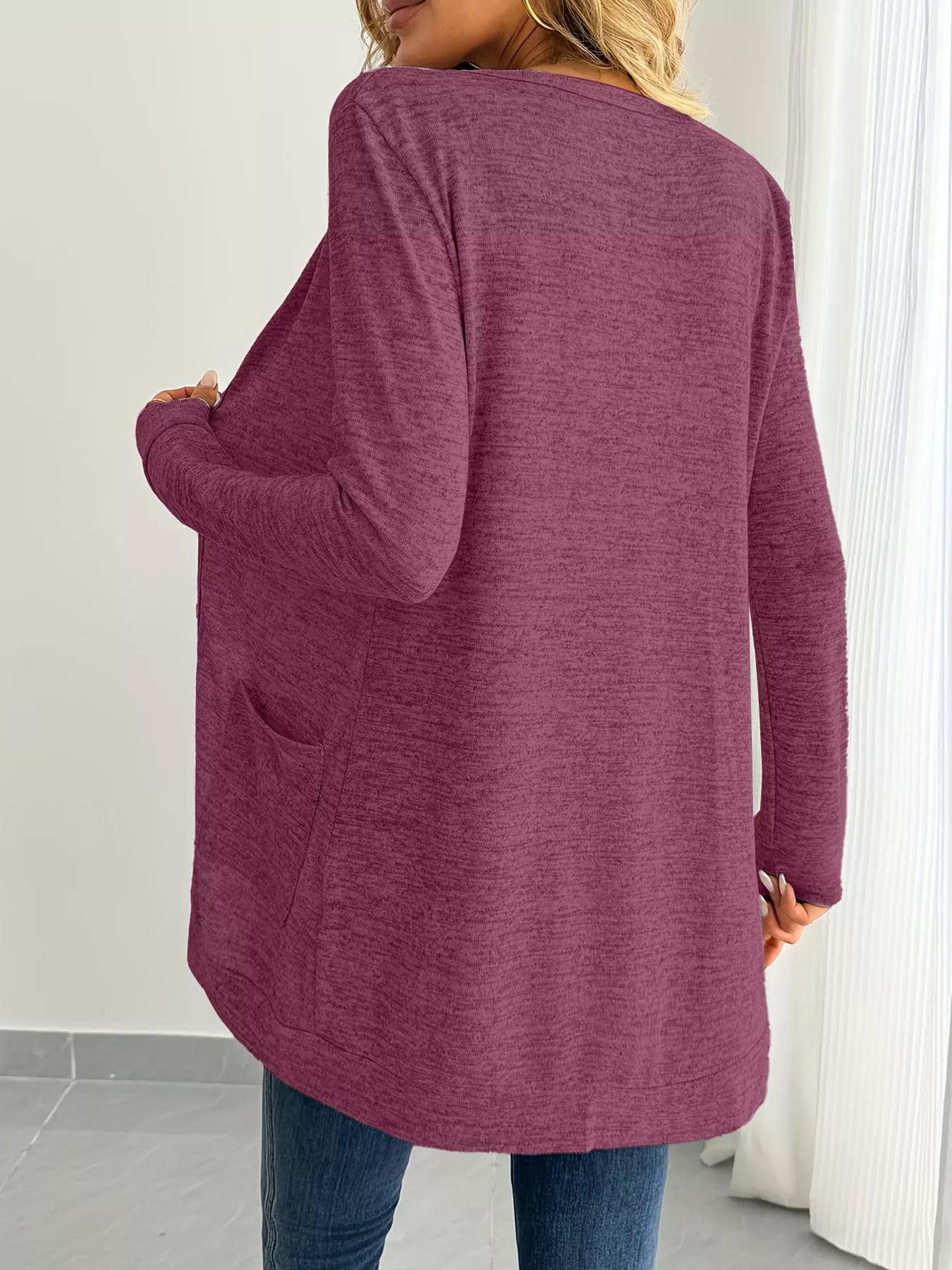 Open Front Longline Cardigan with Side Pockets