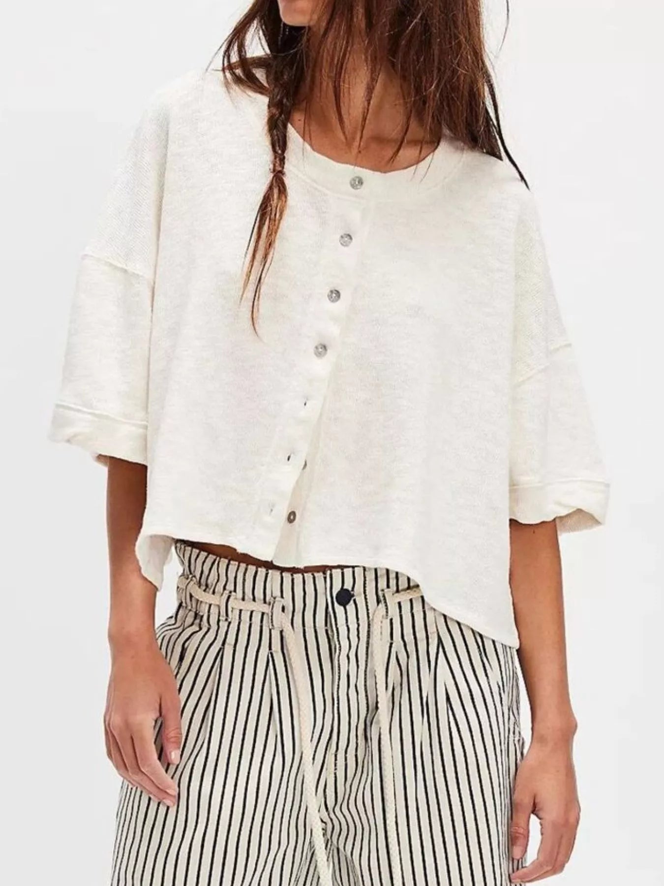 Button-Front Half Sleeve Cardigan