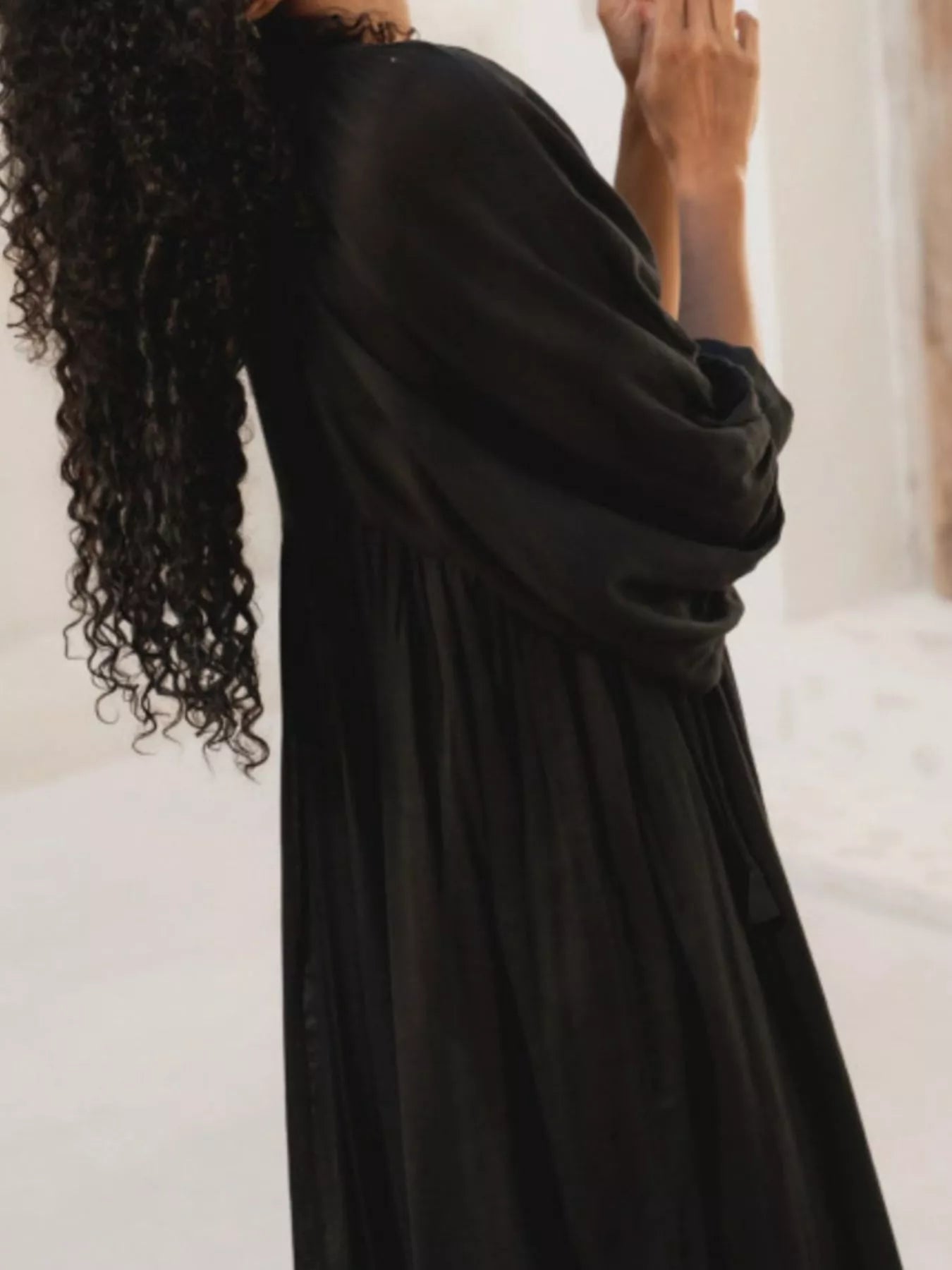 Tie Neck 3/4 Sleeve Midi Dress