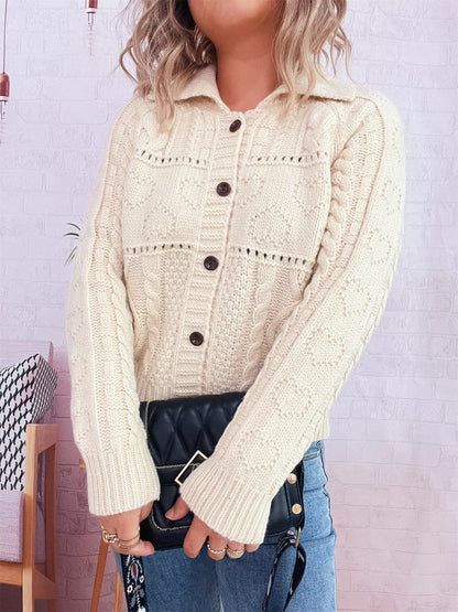 Openwork Cable Knit Button-Up Cardigan