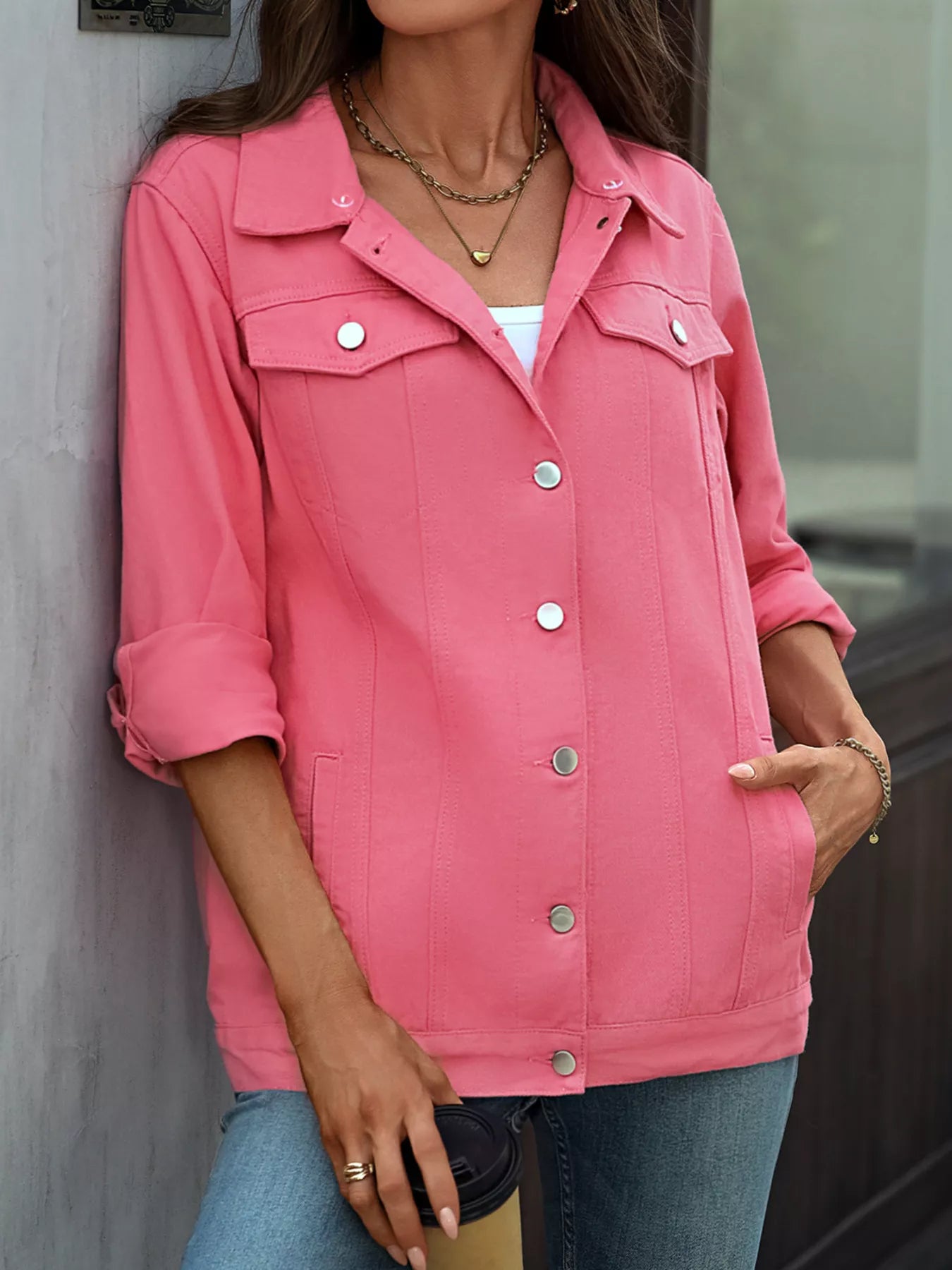 Button Up Long Sleeve Denim Jacket