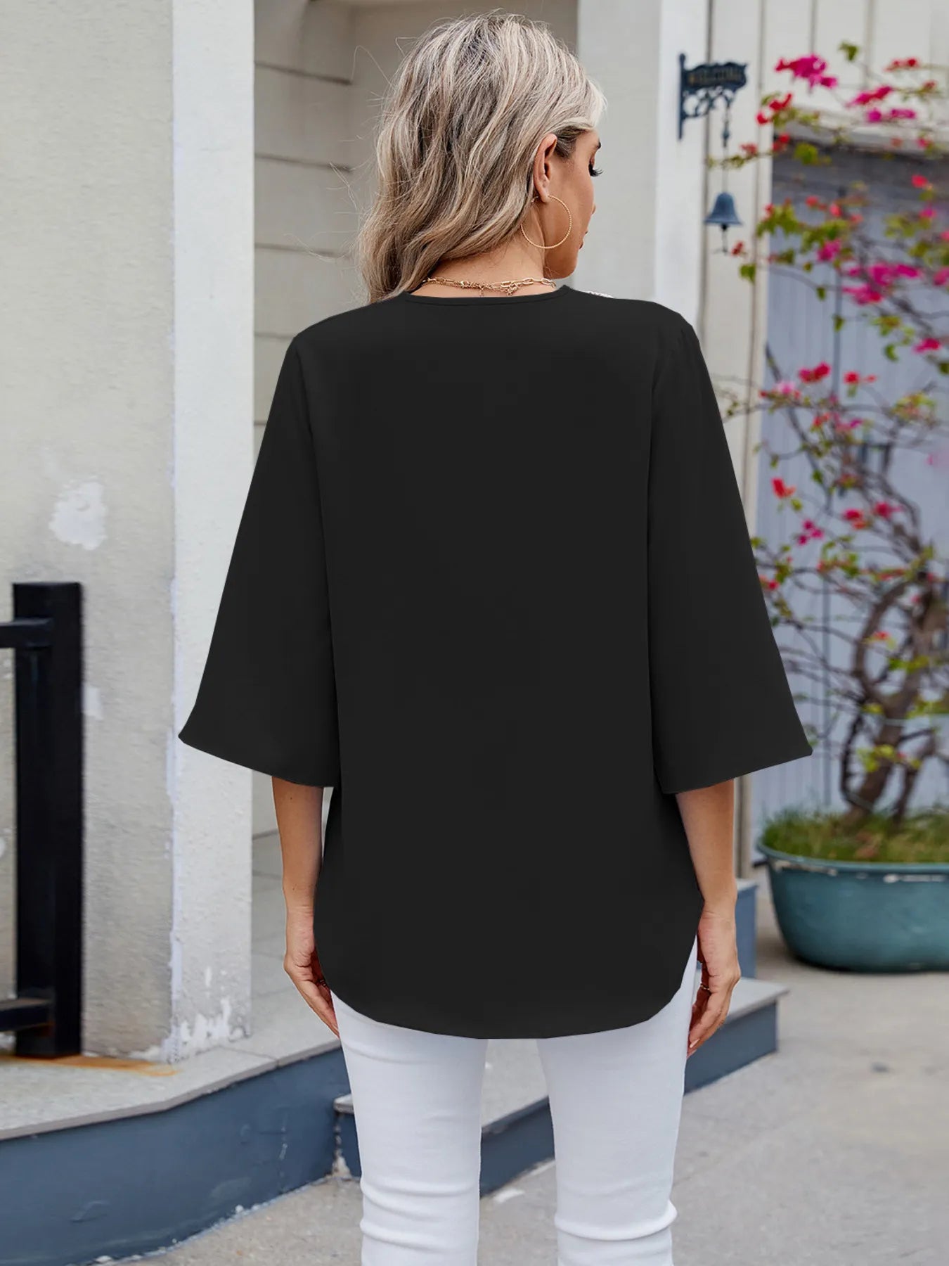 V-Neck Lace Trim Blouse