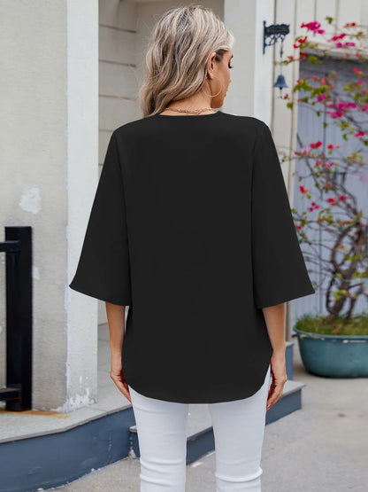 V-Neck Lace Trim Blouse