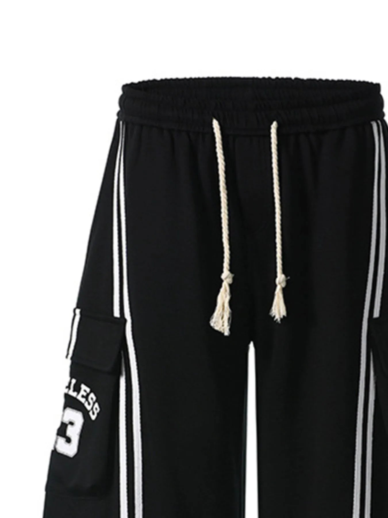 Drawstring Side Striped Wide Leg Pants