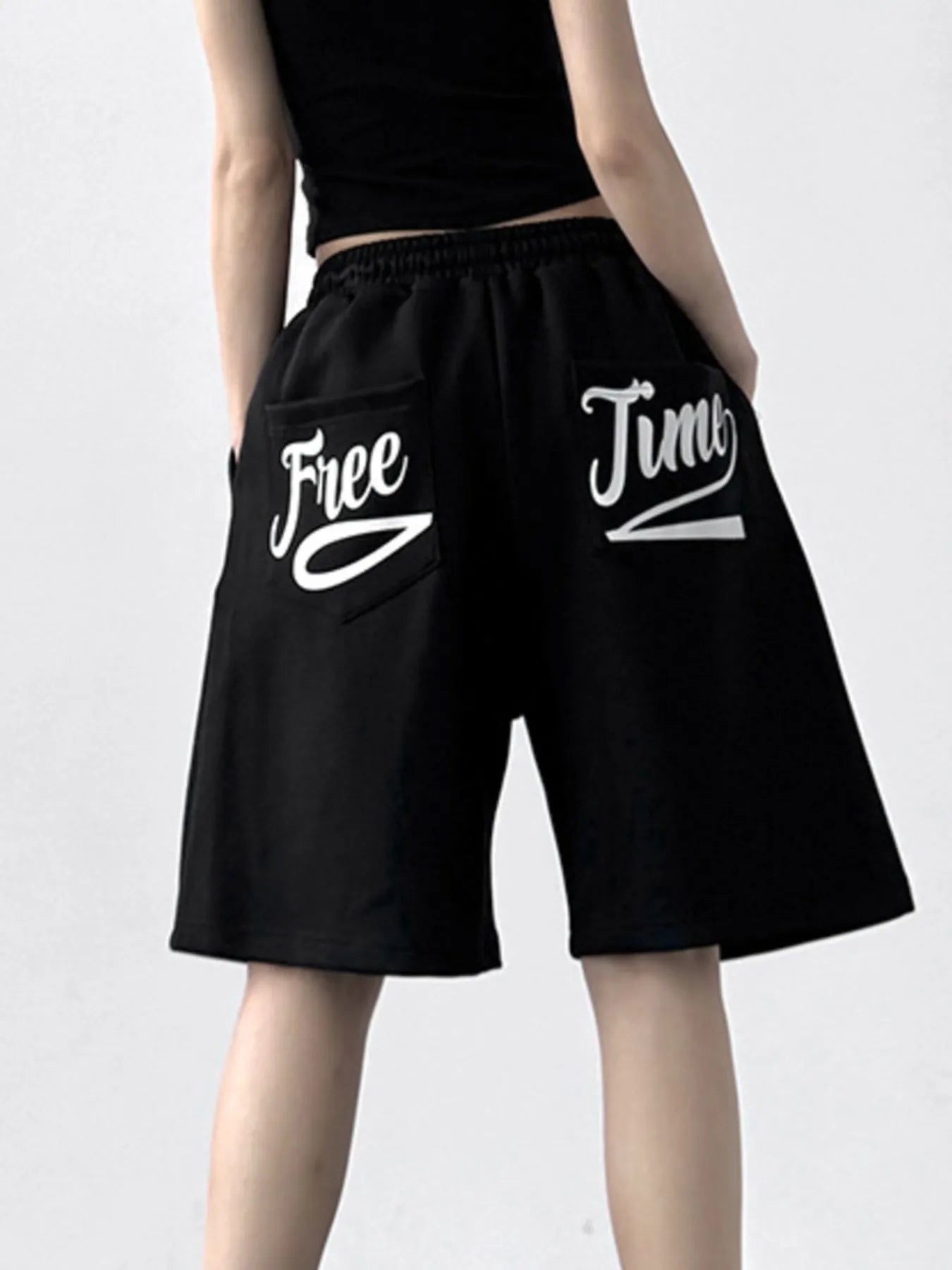 Drawstring Wide Leg Shorts Black