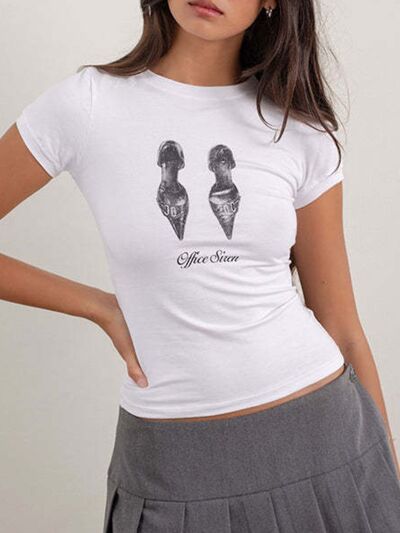 Letter Round Neck Short Sleeve T-Shirt Dark Gray