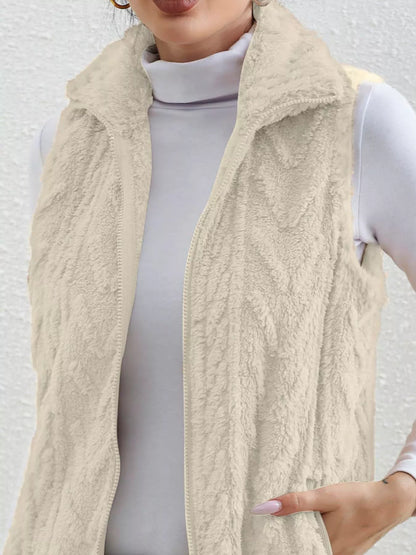 Full Size Cozy Faux Fur Zip-Up Vest Coat Plus Size