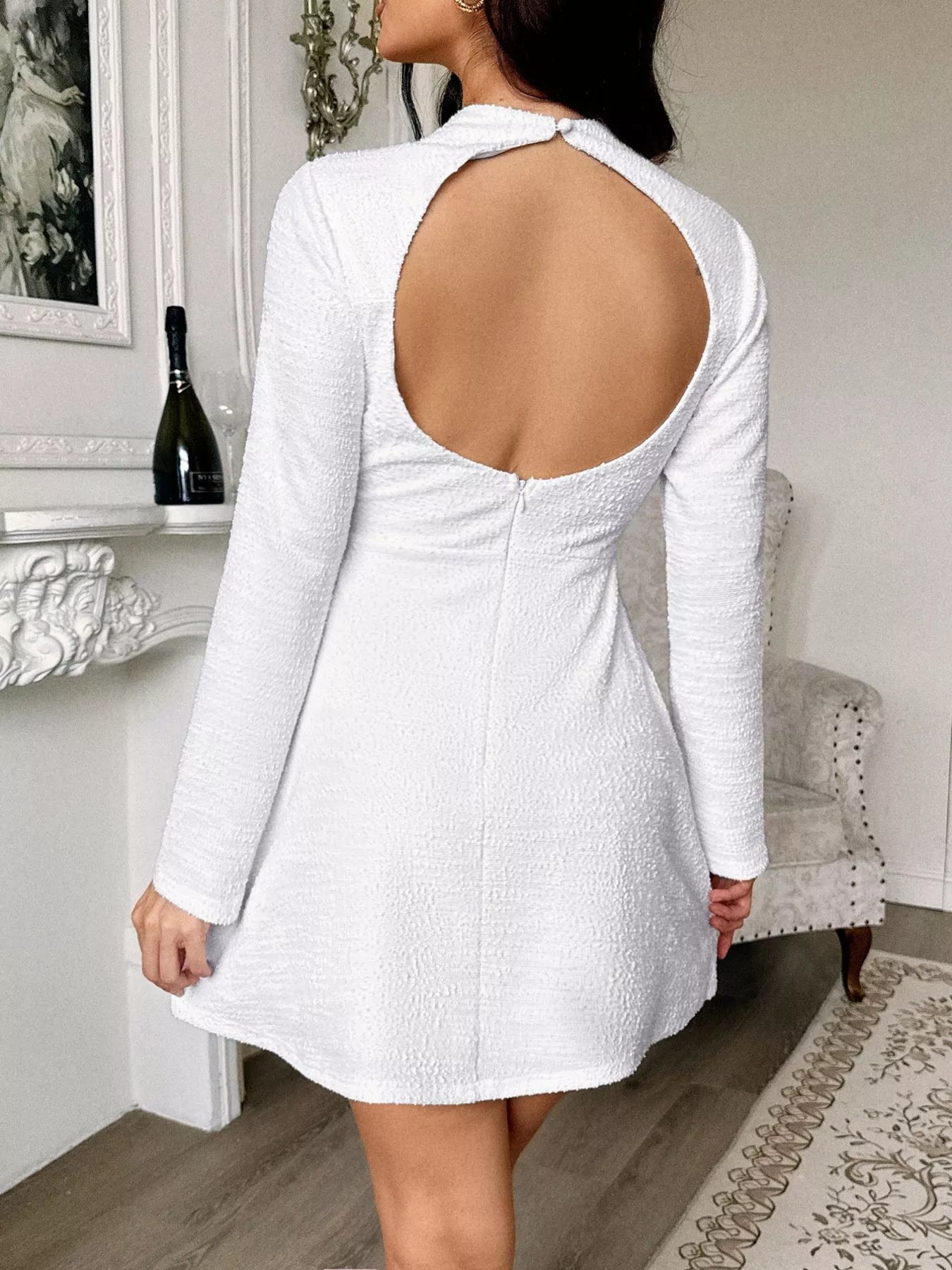 Cutout Back Long Sleeve Mini Dress