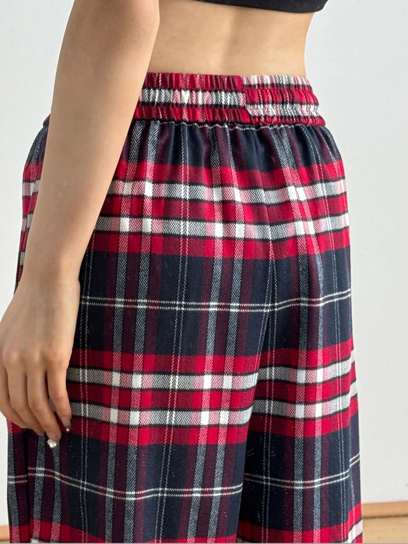 Drawstring Plaid Pants