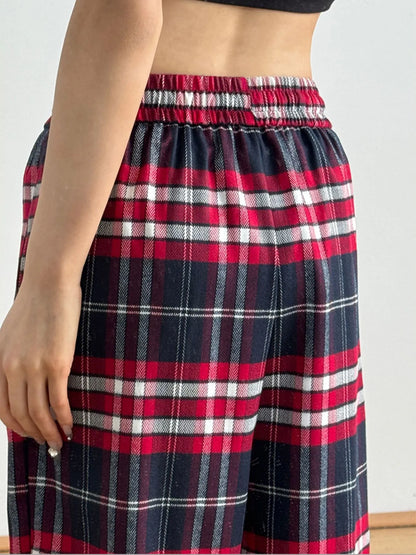 Drawstring Plaid Pants