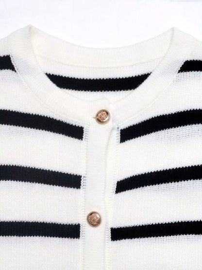 Striped Button-Front Cardigan