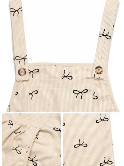 Bow Wide Leg Corduroy Overalls