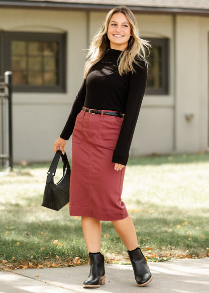 Erica Cotton Twill Midi Skirt Burgundy