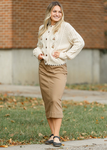 Erica Cotton Twill Midi Skirt Khaki