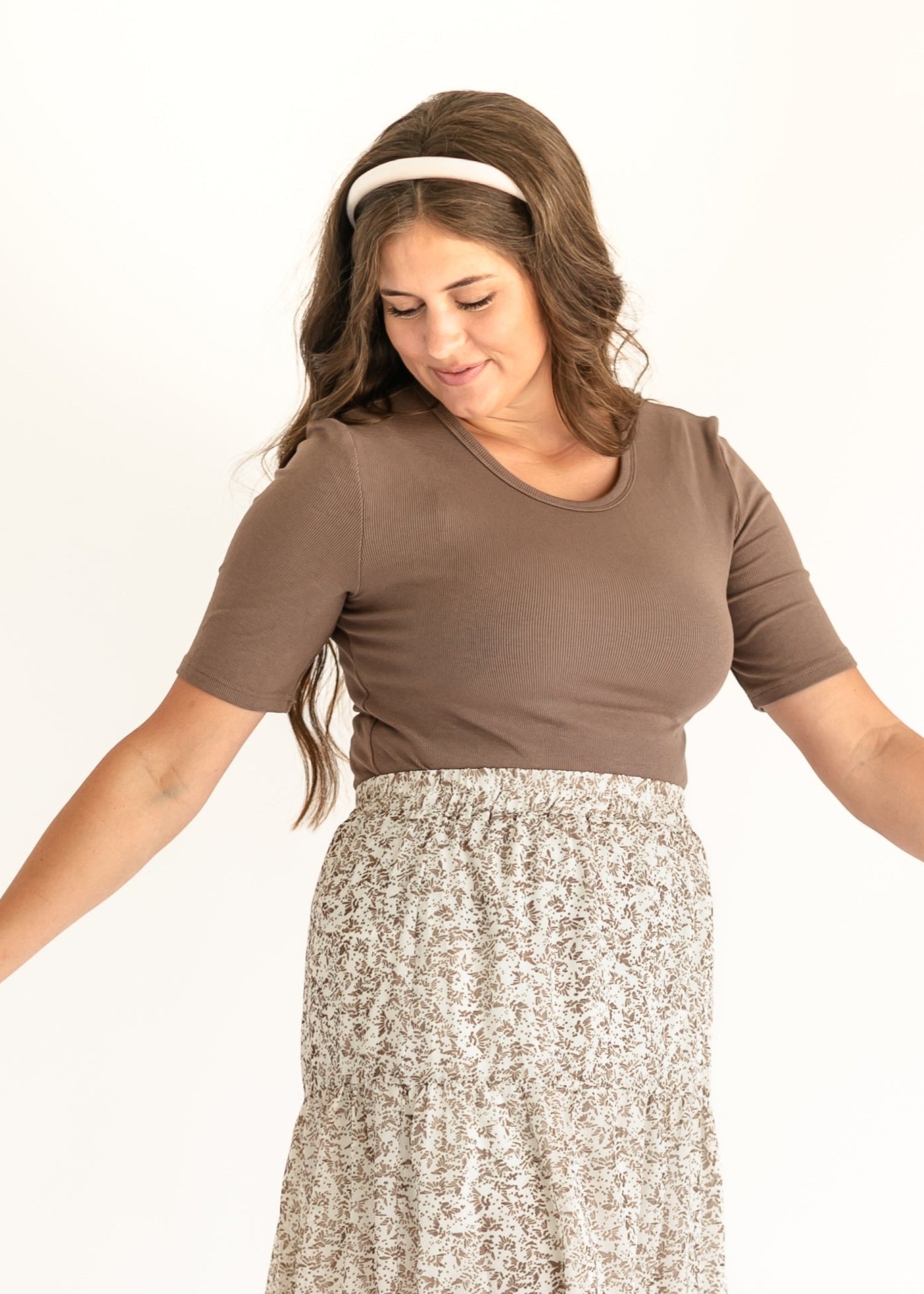 Essential Ribbed Half Sleeve Tee Chocolate Brown