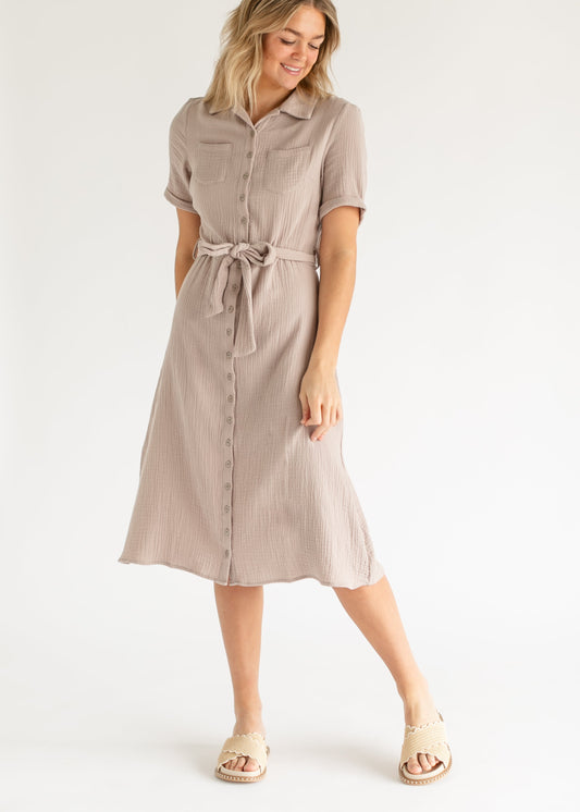 Essential Gauze Shirt Dress - FINAL SALE Light Taupe