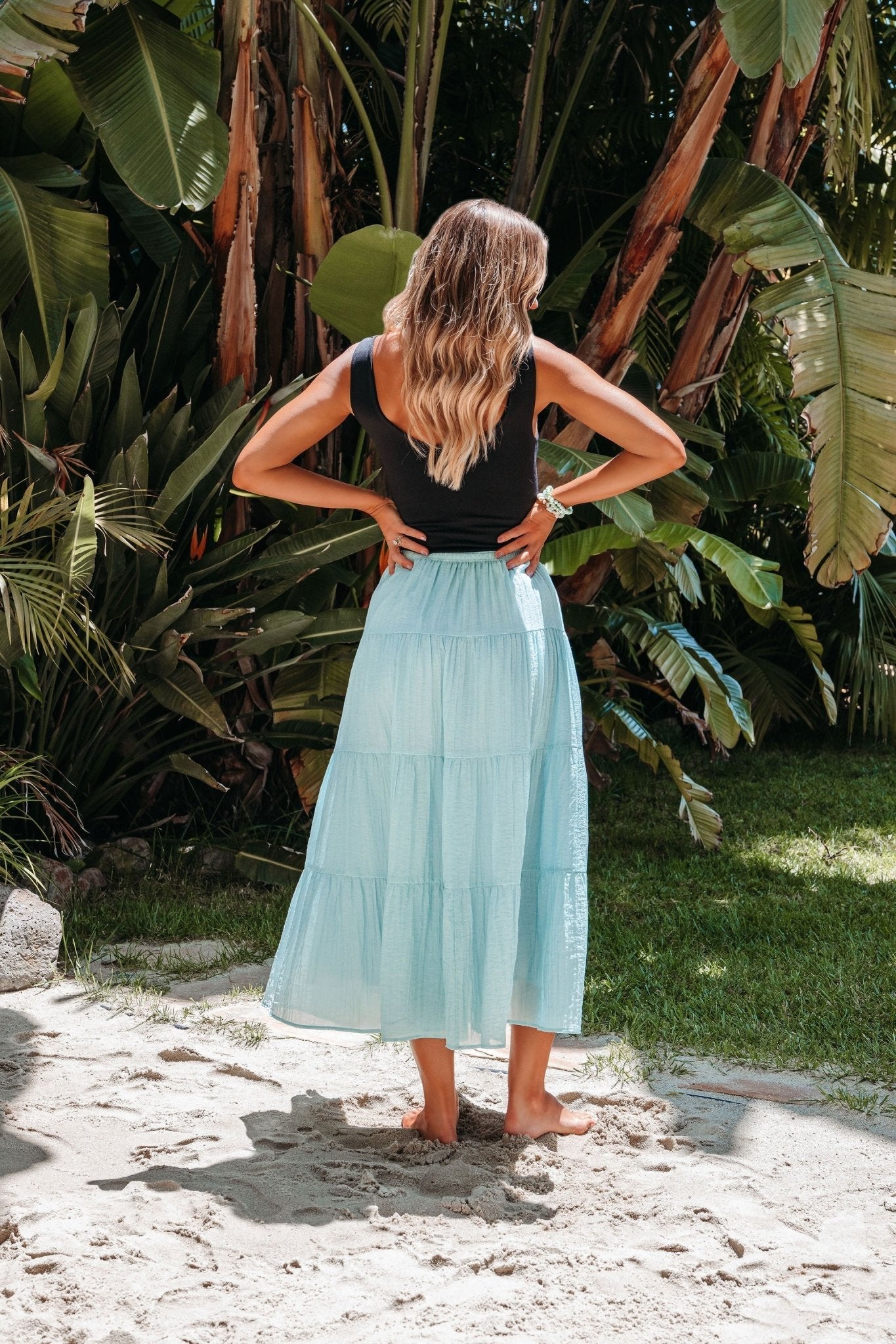Evangeline Light Blue Tiered Midi Skirt - FINAL SALE