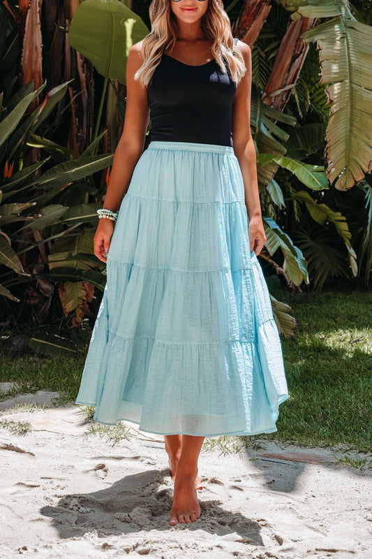 Evangeline Light Blue Tiered Midi Skirt - FINAL SALE