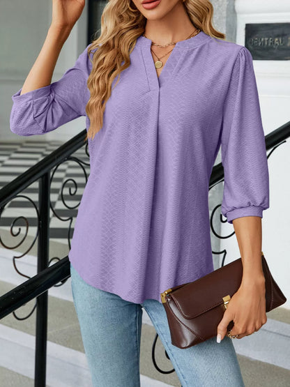 Notched 3/4 Sleeve Casual Top