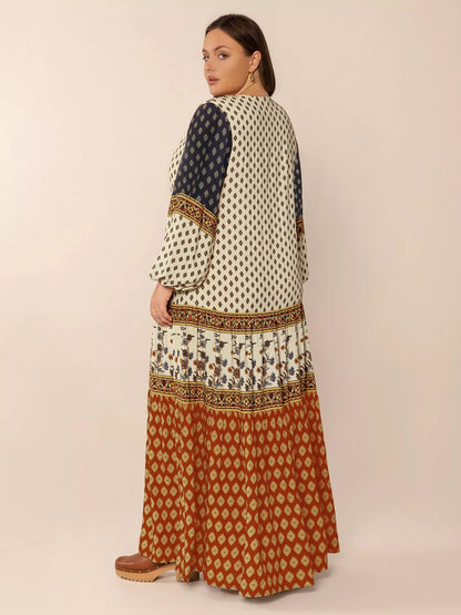 Plus Size Notched Balloon Sleeve Maxi Dress