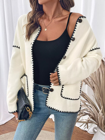 Contrast Trim Button Up Jacket