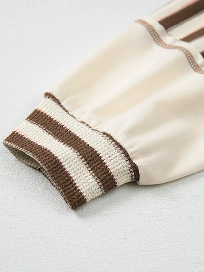 Stripe Stitched Detail Color Block Patchwork Oversized Top