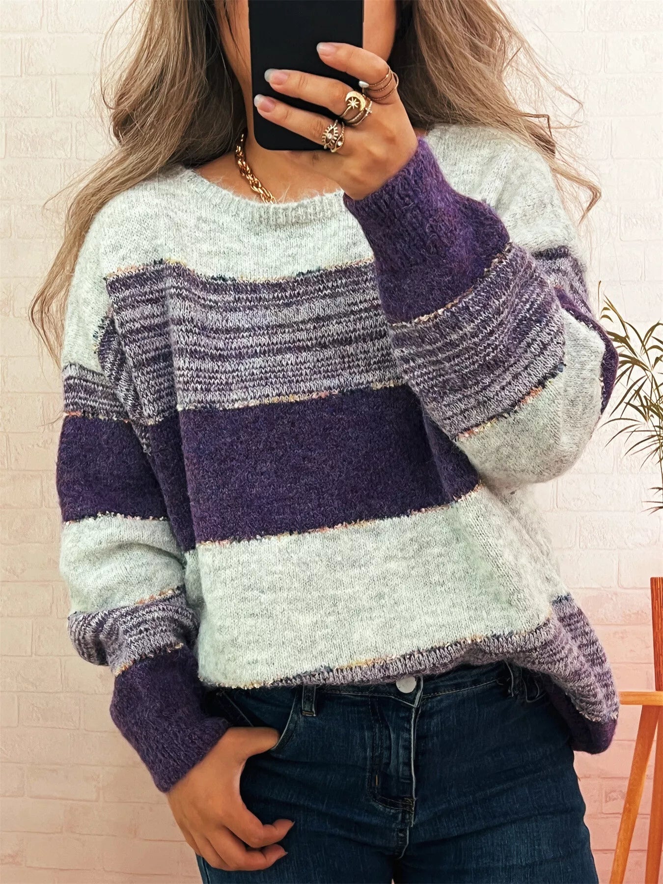 Color Block Dropped Shoulder Sweater