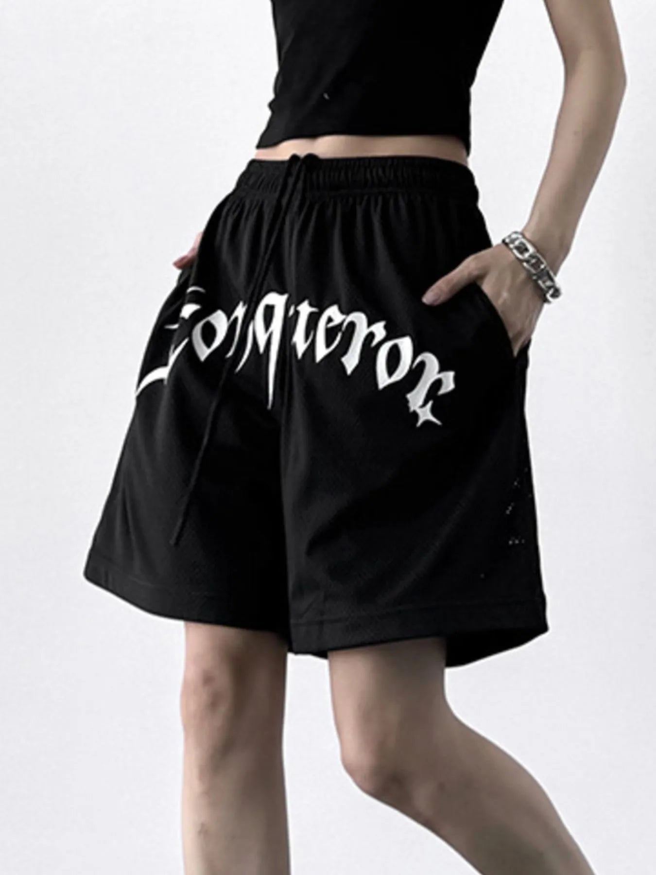 Drawstring Letter Shorts
