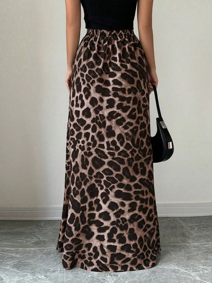 Leopard Print High-Waisted Maxi Skirt