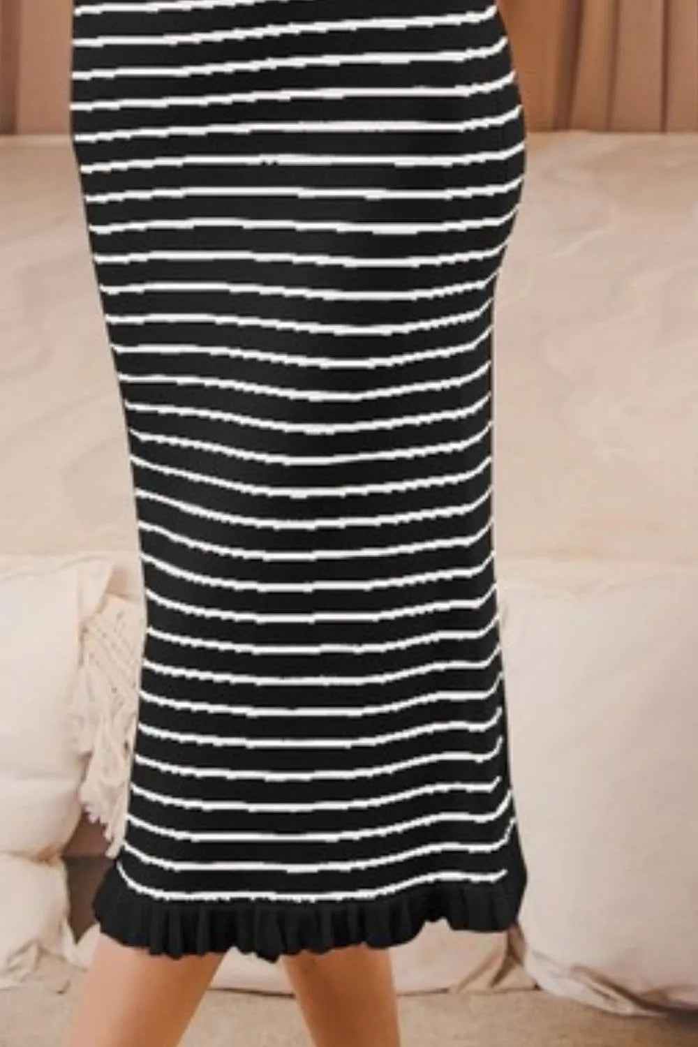 SO ME Stripe Sleeveless Sweater Knit Maxi Dress With Ruffled Hem