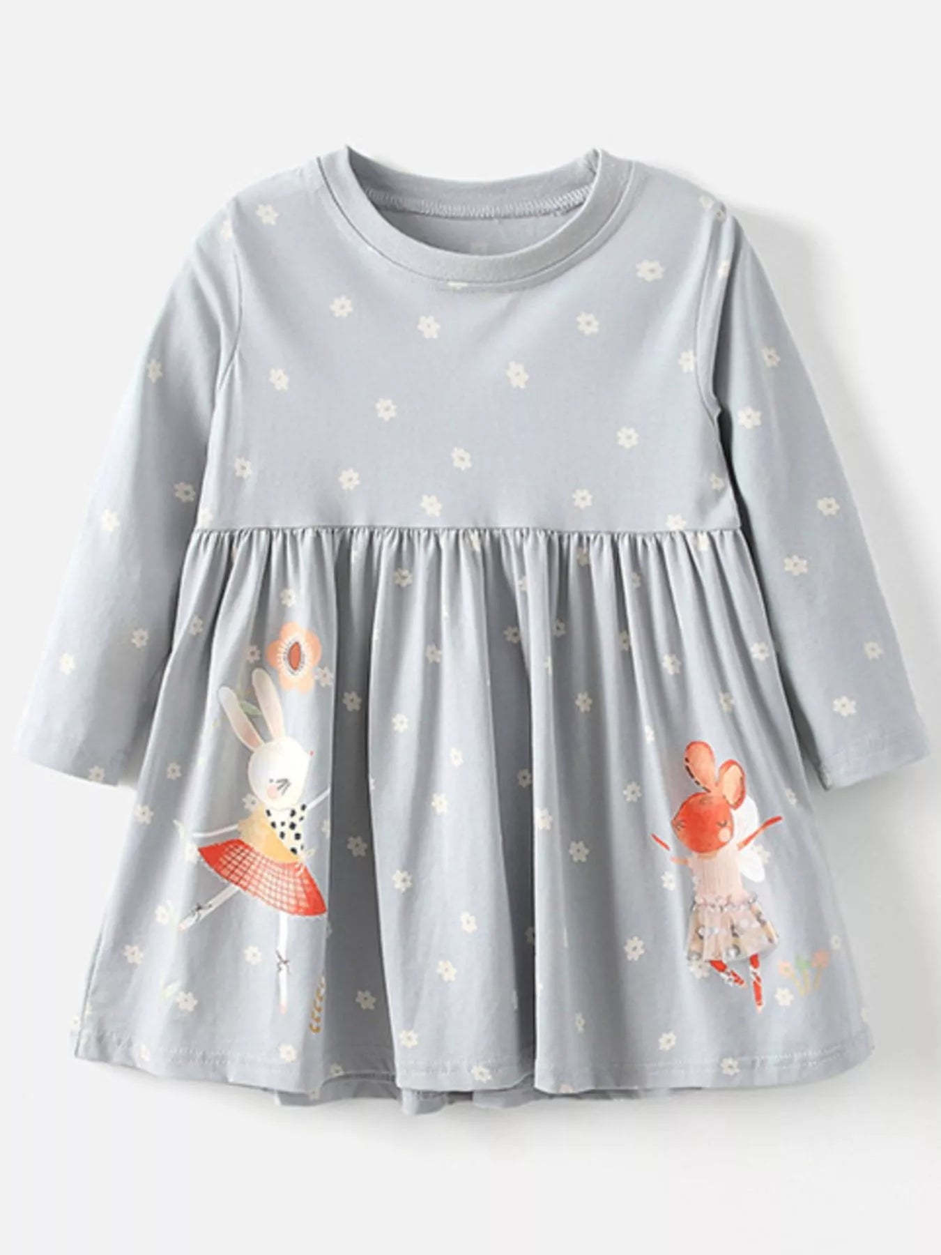Children's Animal Long Sleeve Dress Light Gray