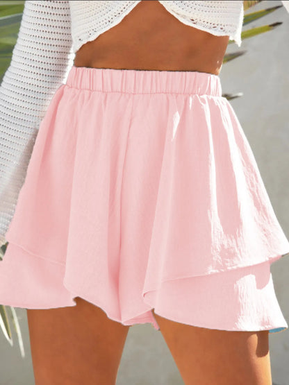 High-Waisted Elastic Waistband Layered Shorts Pink