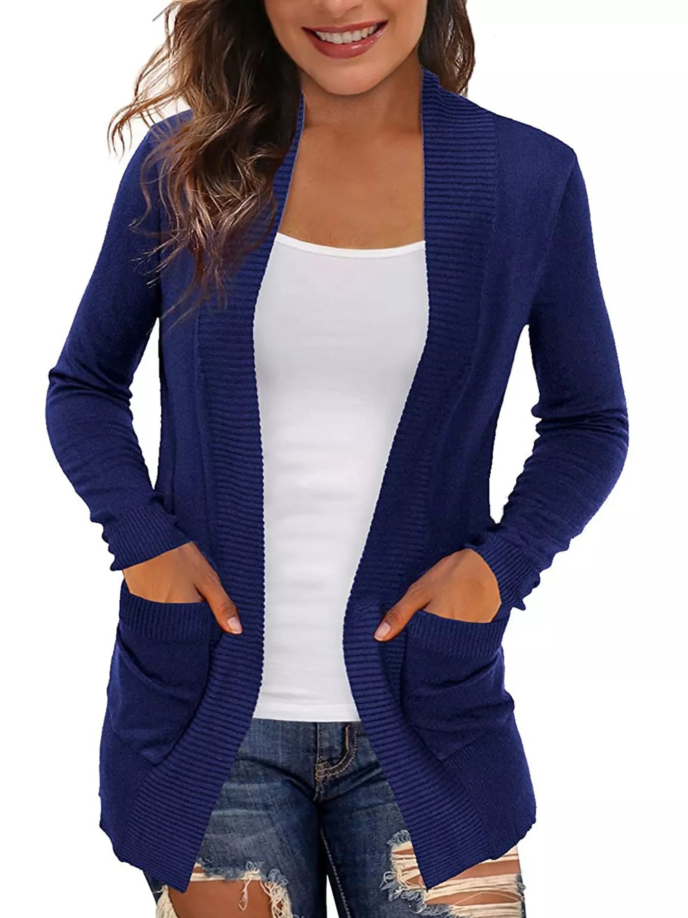 Open Front Knit Cardigan Navy