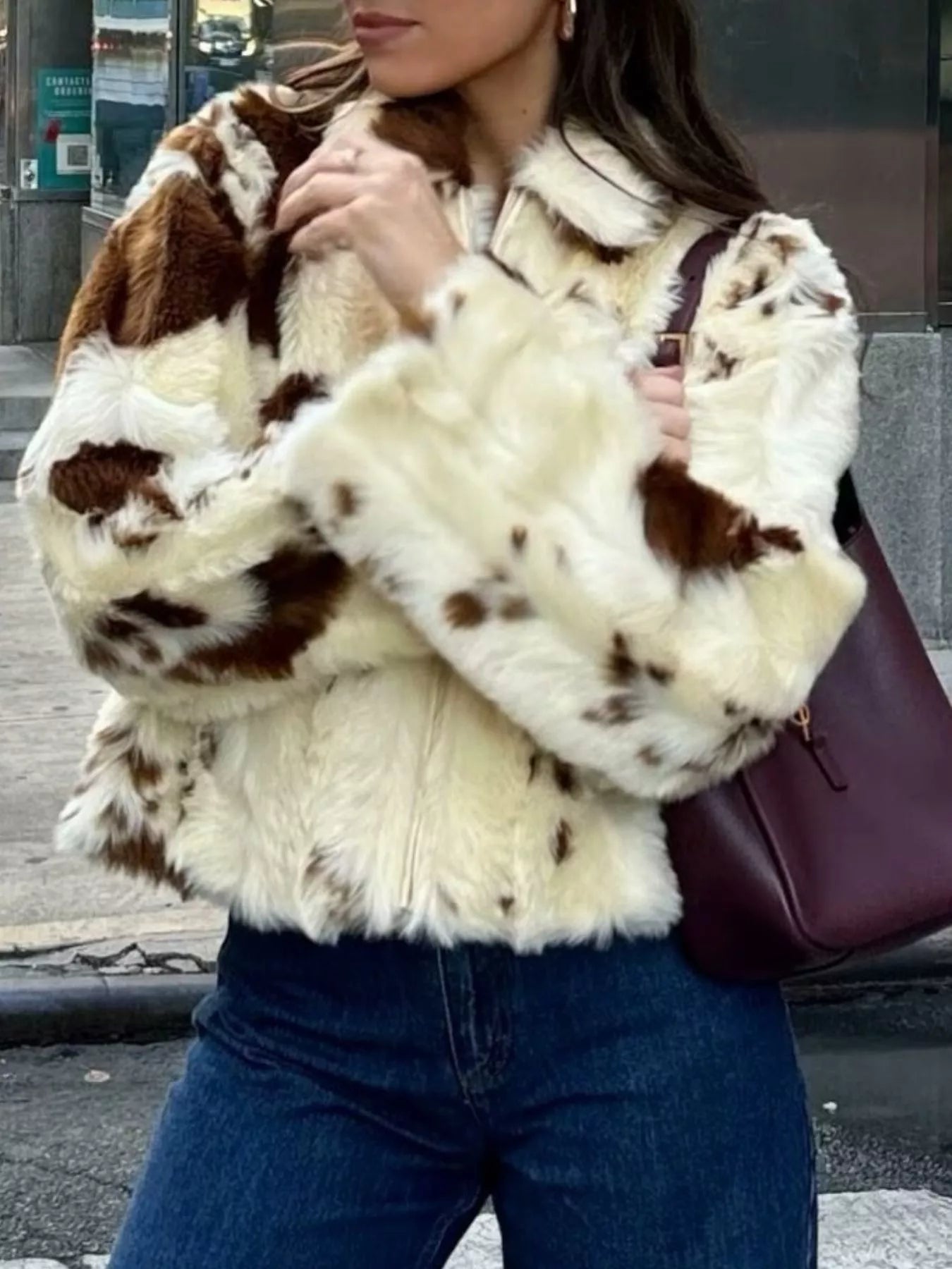 Faux Fur Zip Up Cropped Outerwear