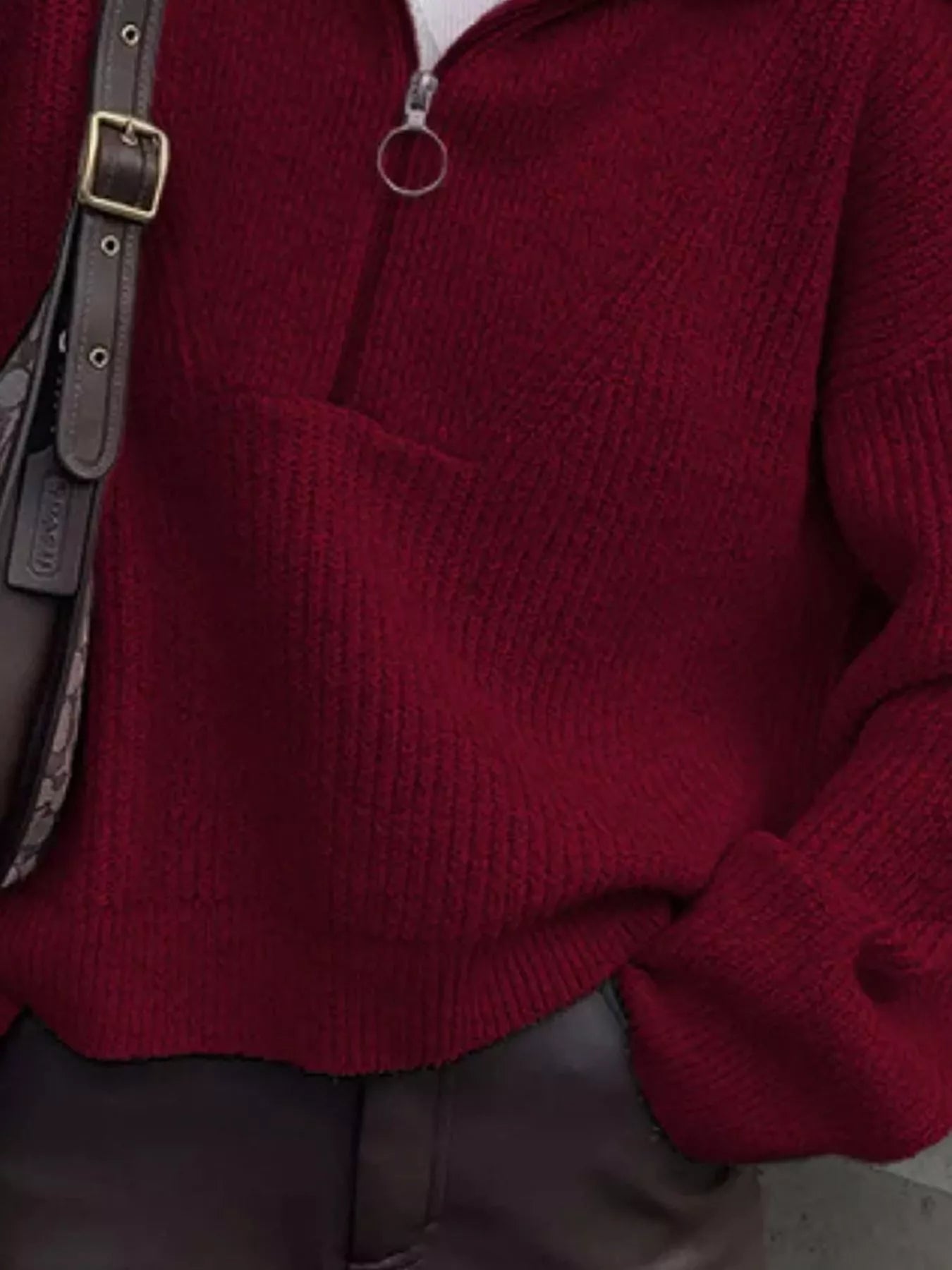Half Zip Dropped Shoulder Sweater